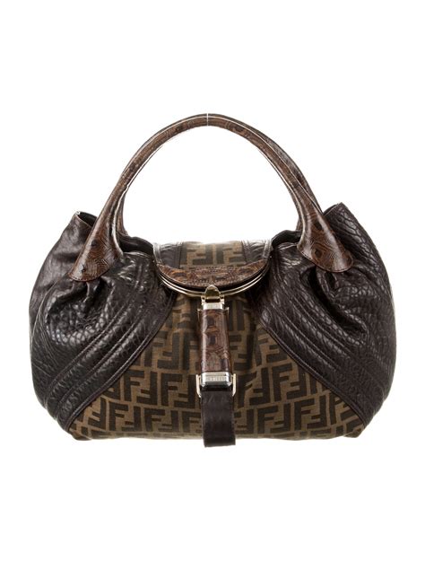 fendi zucca-trimmed leather handle bag